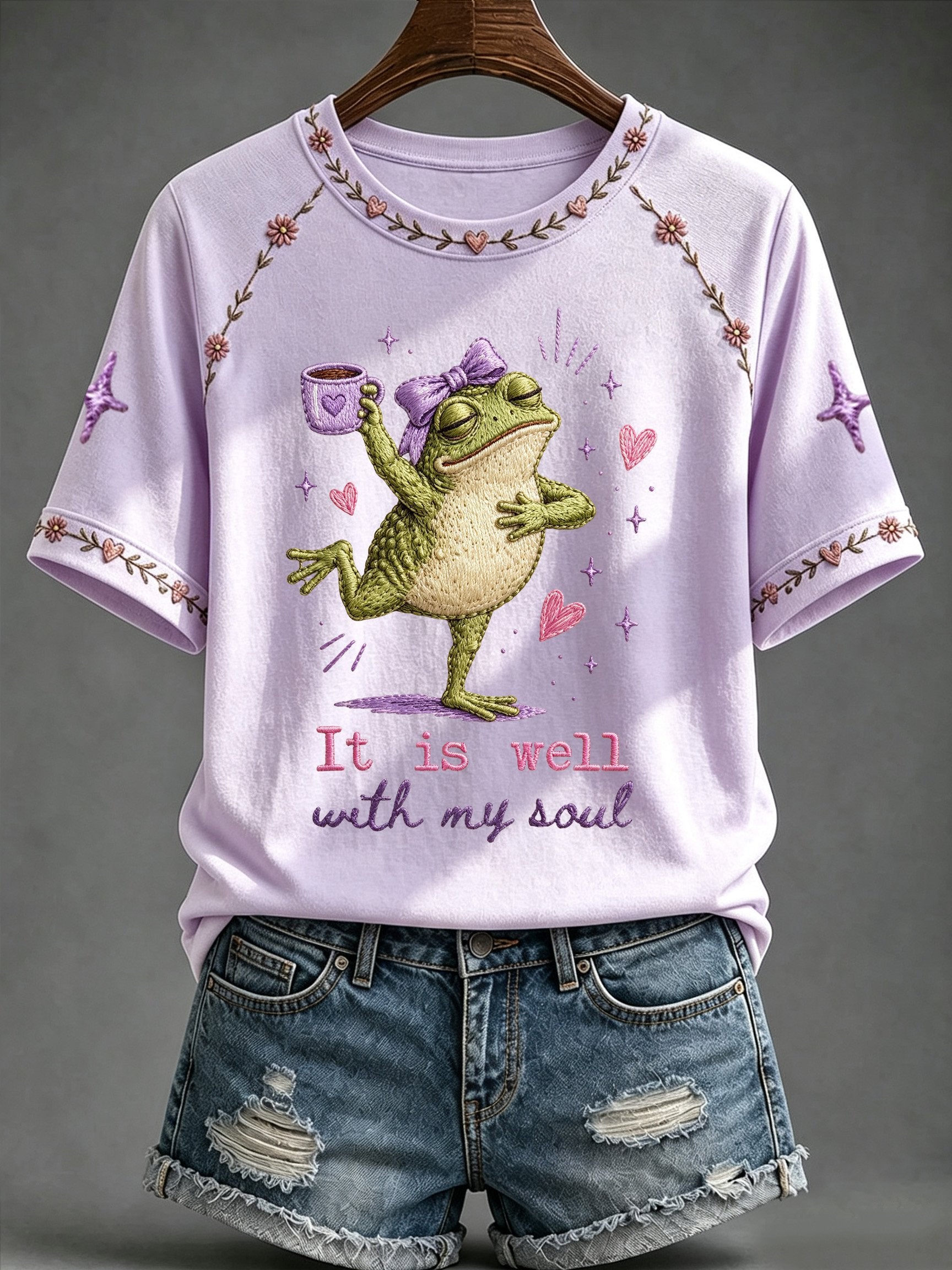 Women's Faith-Print Casual Crew-Neck Top