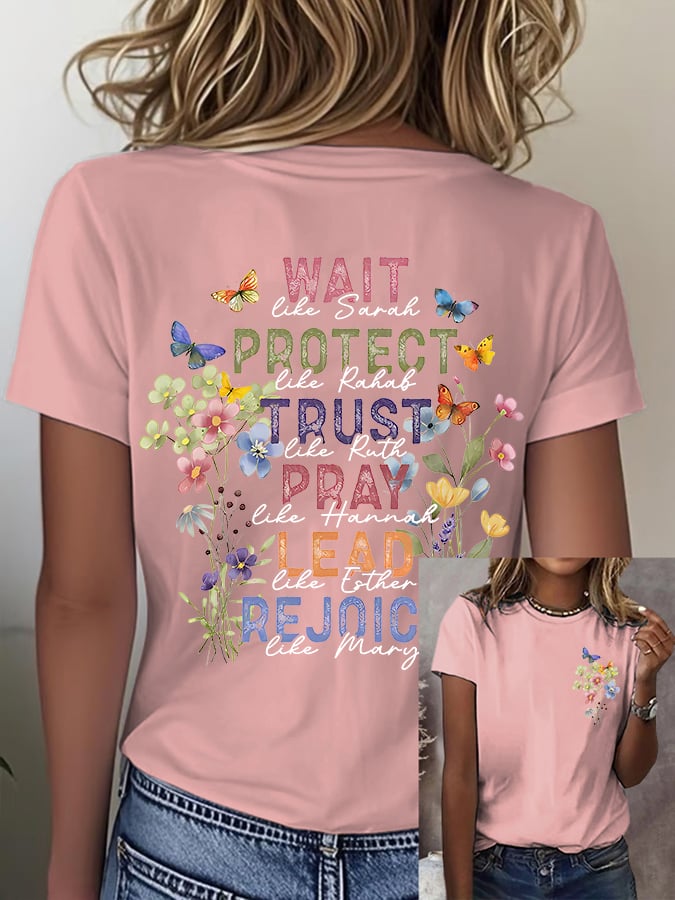 🔥Hot Sale Picks 🔥Women'S Casual Floral Faith Print Short Sleeve T-Shirt