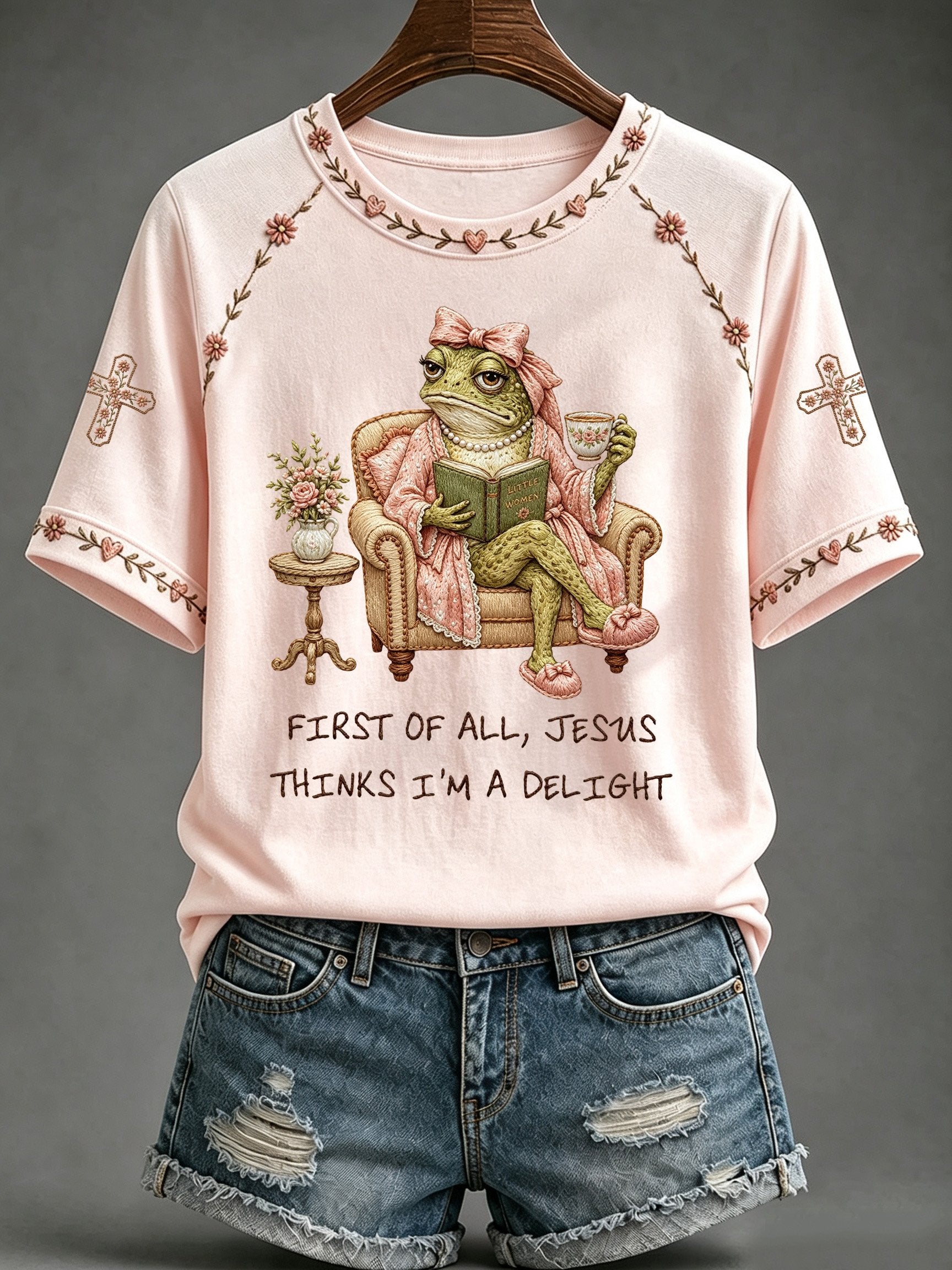 Women's Faith-Print Casual Crew-Neck Top