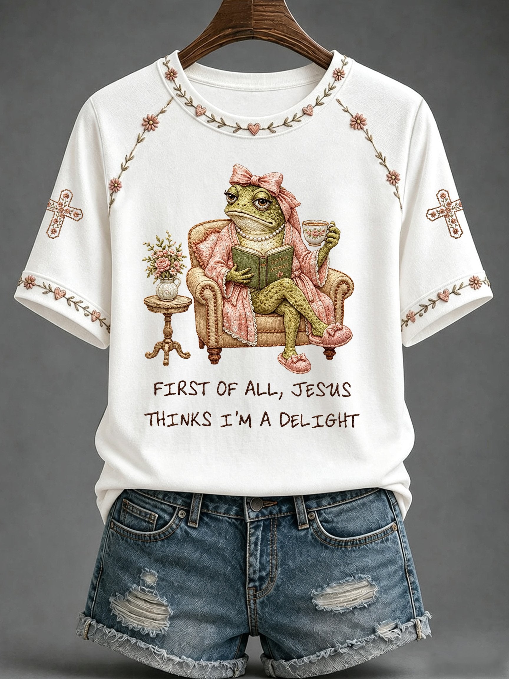 Women's Faith-Print Casual Crew-Neck Top