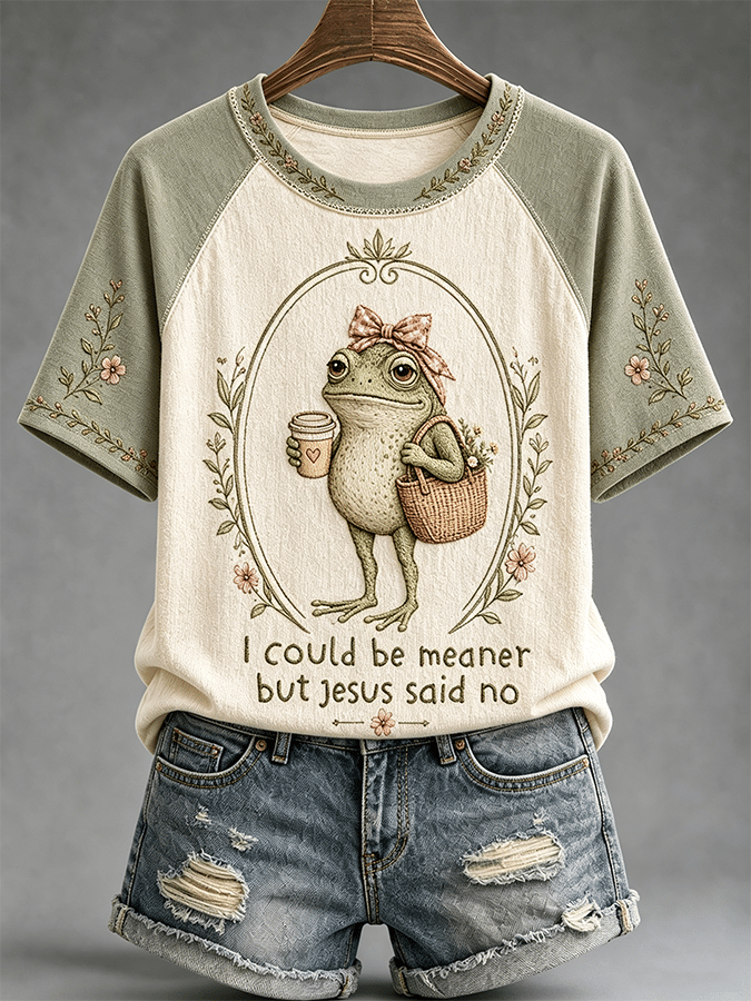 βI Could Be Meaner But Jesus Said Noβ Casual Raglan Short-Sleeved T-Shirt