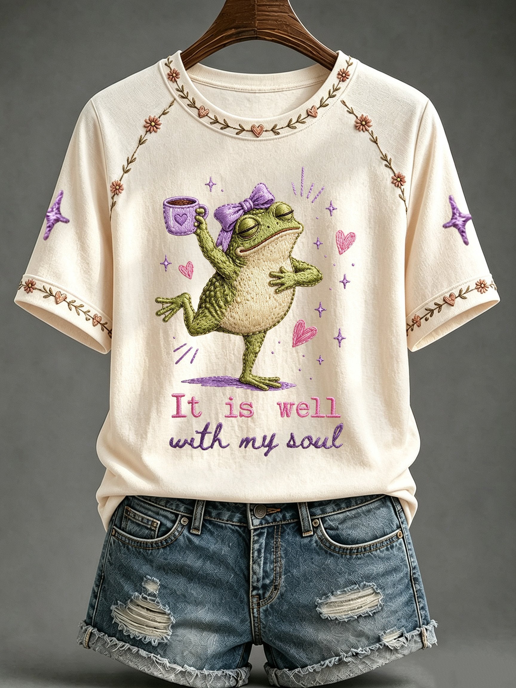 Women's Faith-Print Casual Crew-Neck Top