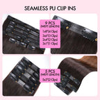 QVR #2/30 Mixed Subtle Ombre Brown PU Clip In Hair Extensions Straight Seamless Clip In Human Hair