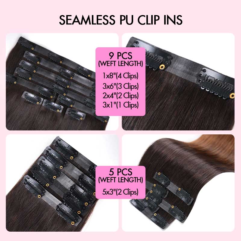 QVR #2/30 Mixed Subtle Ombre Small Kinky Curly PU Clip In Hair Extensions 9PCS 5PCS Volumizer Human Hair