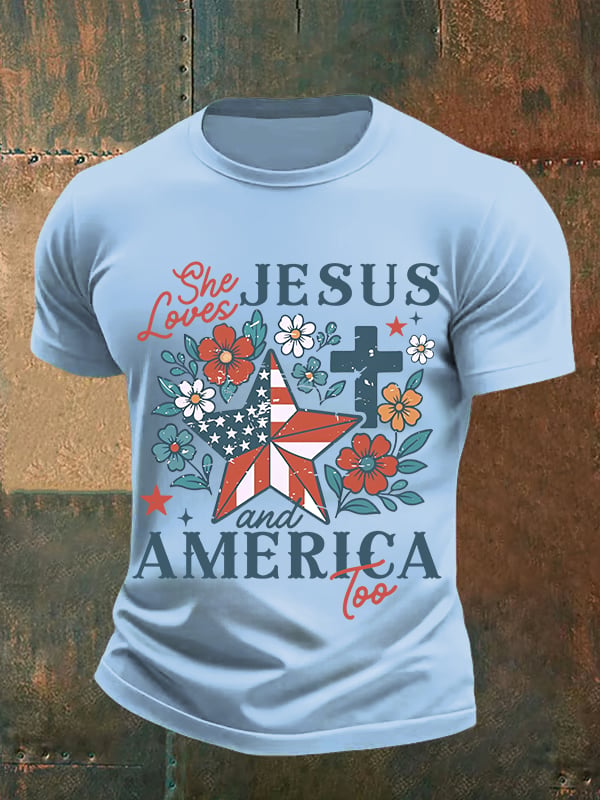 Men's She loves JESUS and AMERICA Printed T-Shirt