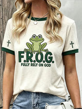 Women's Fun Frog Faith Print T-shirt
