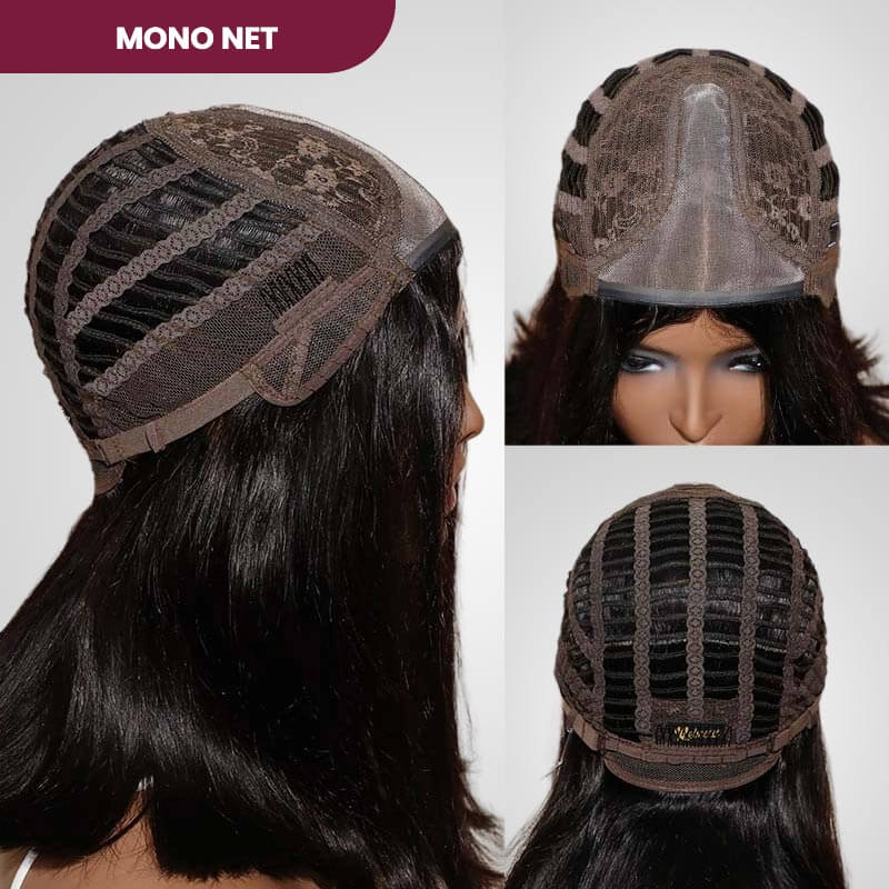 QVR 15A Glueless Mono Net Short Bob Wig Dark Brown #4 Color Natural Parting Unprocessed Virgin Hair Wigs