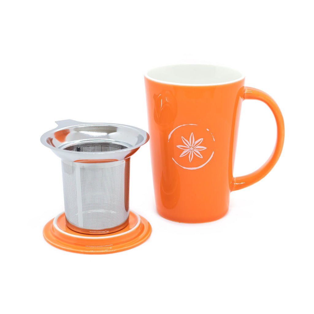 Glazed Ceramic Mug with Stainless Steel Tea Strainer