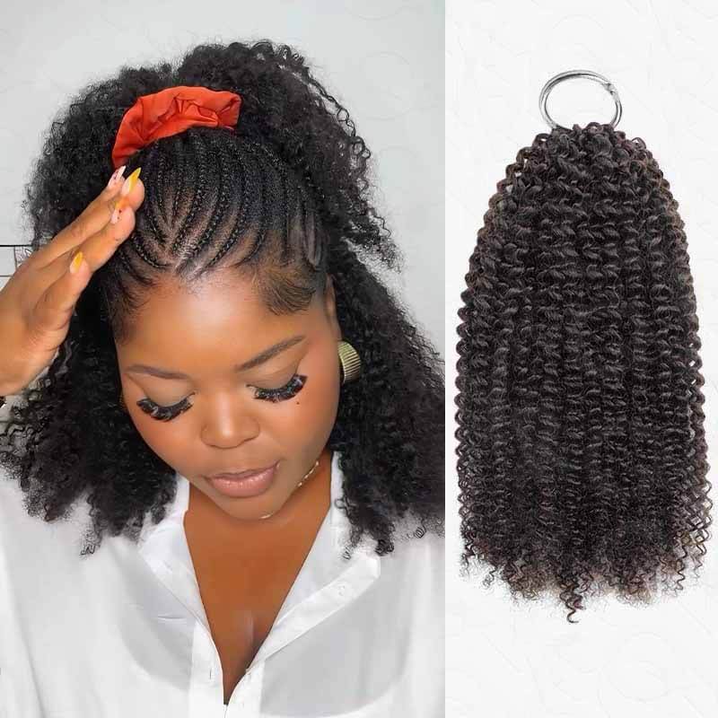 QVR Afro Kinky Curly Crochet Hair Machine Made Natural Black Feather Human Hair Extension
