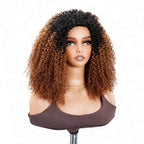 QVR Glueless Ombre Brown Kinky Curly Half Wig 250% Density Human Hair Wig #T2/30 Wear Go Flip Over Wig