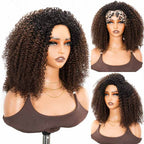 QVR Glueless Ombre Brown Kinky Curly Half Wig 250% Density Human Hair Wig #T2/30 Wear Go Flip Over Wig