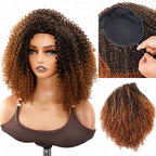 QVR Glueless Blonde Highlight Kinky Curly Half Wig 250% Density Human Hair Wig #1B/27 Wear Go Flip Over Wig