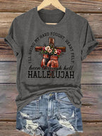 Women's  I'll Bring My Hard Fought Hallelujah Christian Cross Boxing Gloves T-Shirt