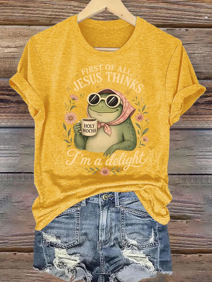 Women's  First Of All Jesus Thinks I'm A Delight Shirt, Funny Christian Frog T-Shirt