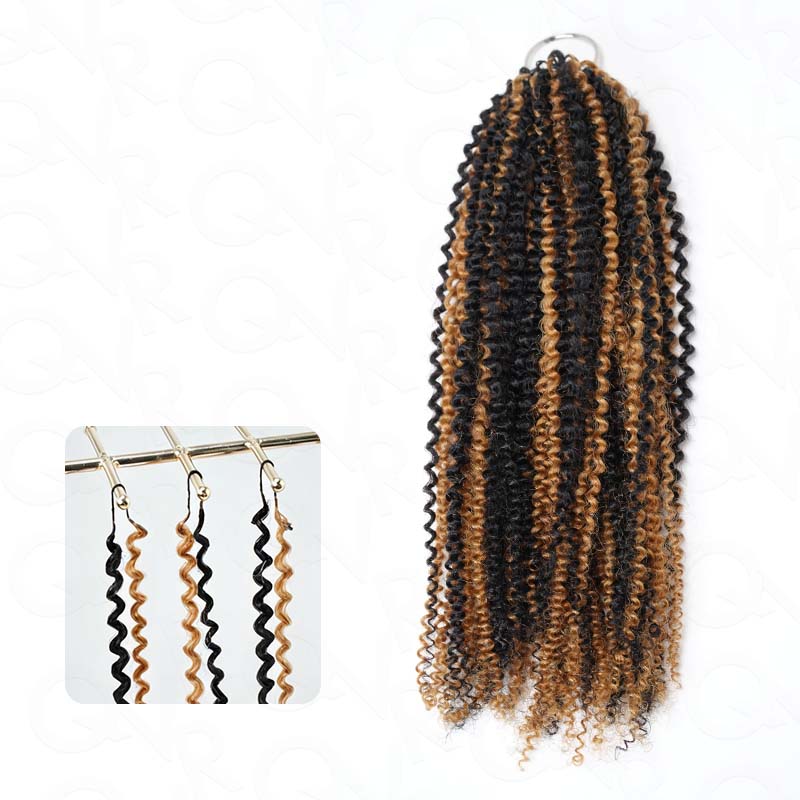 QVR Seamless Small Kinky Curly Feather Crochet Hair Highlight #P4/27 Machine Made Human Hair Extensions