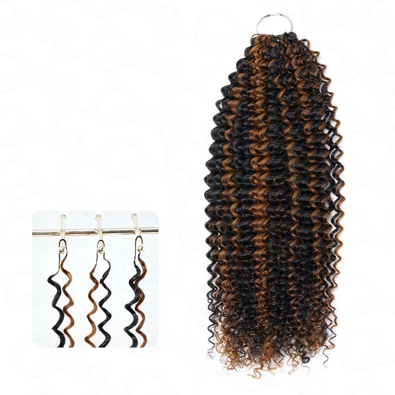 QVR Brown Highlight Feather Crochet Human Hair #P1B/30 Afro Kinky Curly Machine Made Crochet Weave Hair Extensions