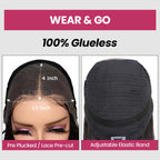QVR Glueless Pre-cut 4x4 HD Lace Closure Human Hair Wigs Water Wave Wear & Go Wigs