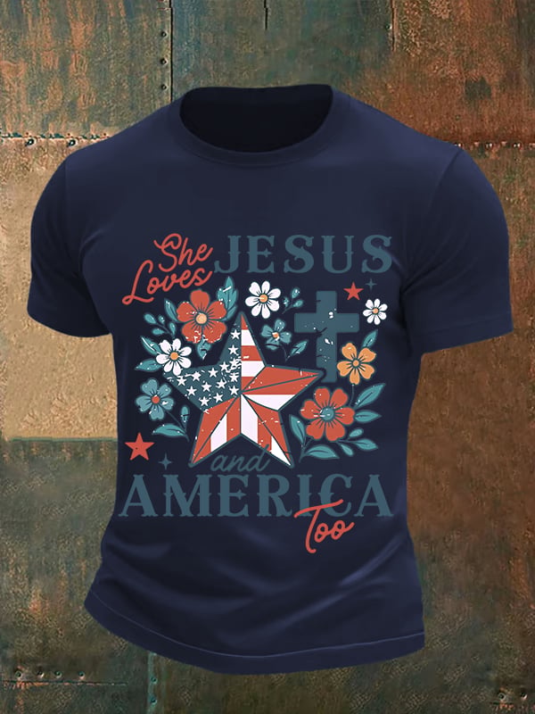Men's She loves JESUS and AMERICA Printed T-Shirt
