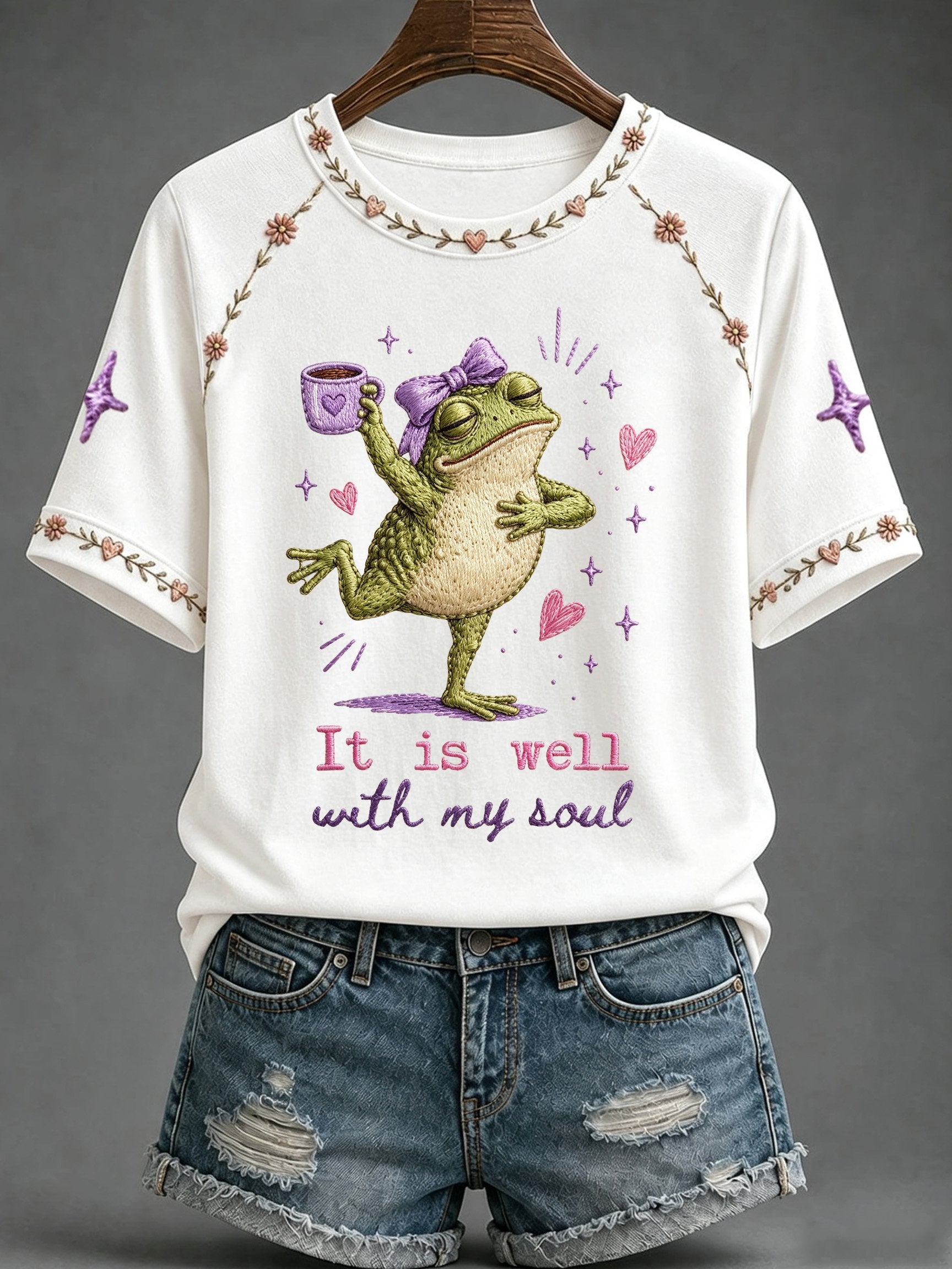 Women's Faith-Print Casual Crew-Neck Top
