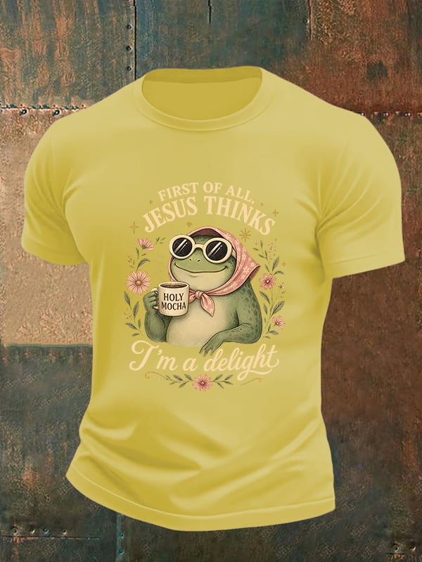 Men's First Of All Jesus Thinks I'm A Delight Shirt, Funny Christian Frog T-Shirt
