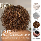 Warm Caramel Brown / Natural Black Deep Curly Glueless 5x5 Closure Pre-Cut Lace Wig