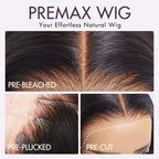 PreMax Wigs - Honey Brown with Blonde Highlights / Natural Black Bouncy Body Wave Glueless 13x4 Frontal Lace Human Hair Wig