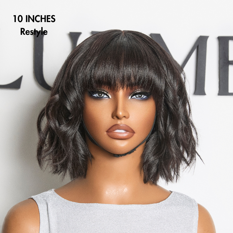 Put On and Go Ash Blonde Highlight / Brown Highlight / Natural Black Layered Cut Yaki Straight Minimalist Lace Bob Wig
