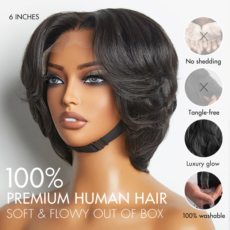 1 SEC INSTALL WIG | Elegant Boss Vibe Short Pixie Cut Natural Black / Ombre Brown Glueless Minimalist HD Lace Wig Pre Cut Lace