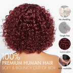 Beginner Friendly Dark Red Water Wave Glueless Minimalist Lace Curly Wig with Bangs