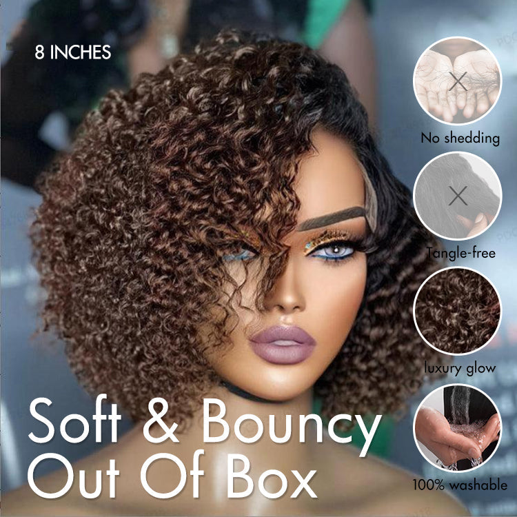 Trendy Short Cut Curly Minimalist HD Lace Glueless Side Part Wig 100% Human Hair Pre-Cut Lace