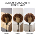 Beginner Friendly Ash Blonde Highlights Water Wave True Scalp Minimalist Lace Glueless Curly Wig with Bangs