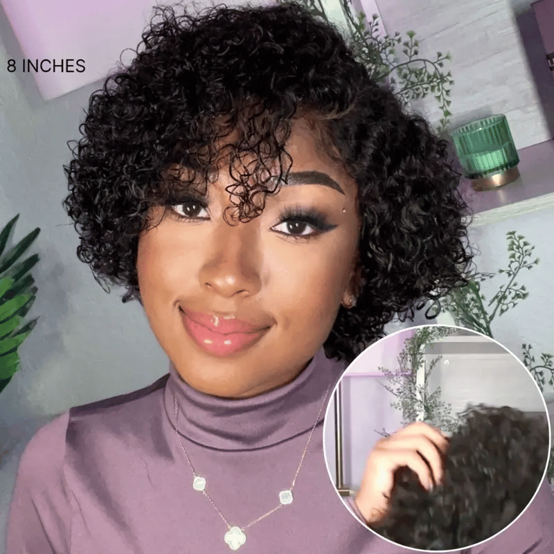 Trendy Short Cut Curly Minimalist HD Lace Glueless Side Part Wig 100% Human Hair Pre-Cut Lace