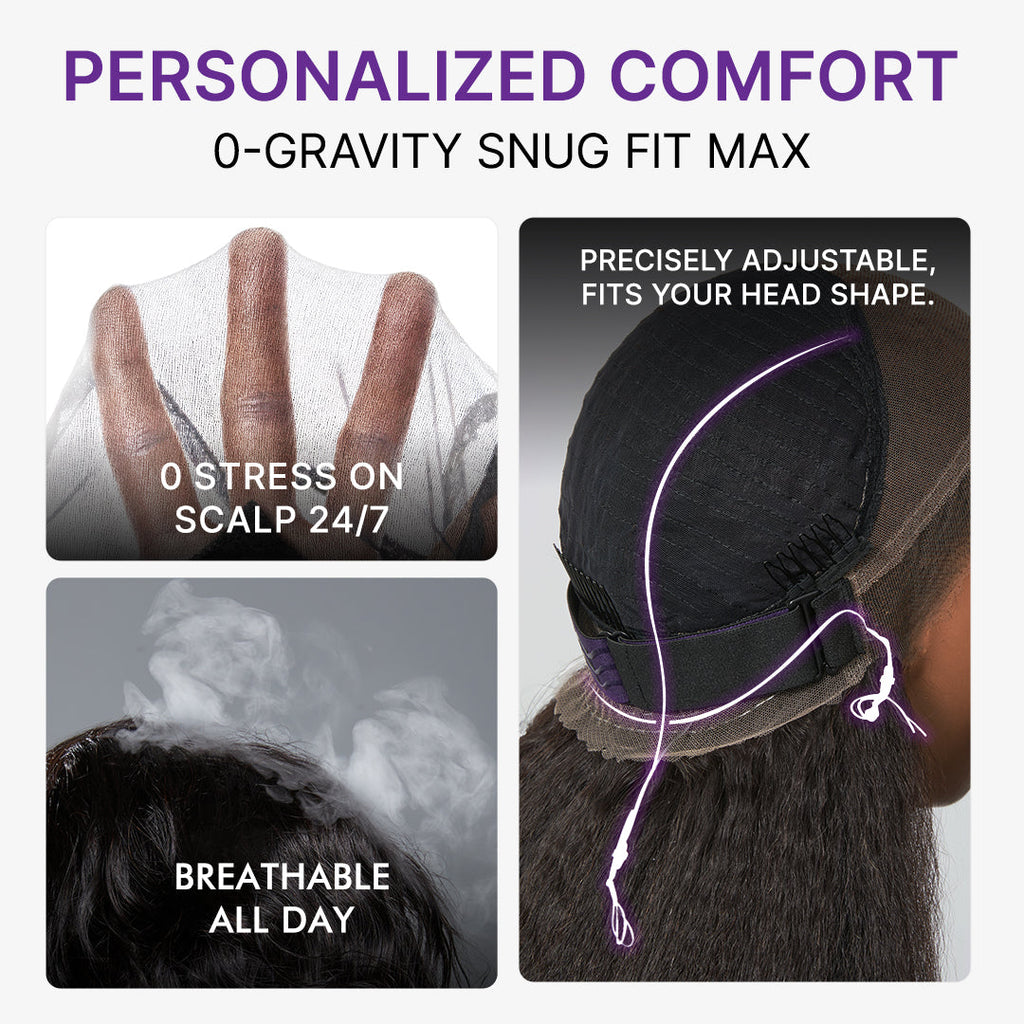 MyOwn-Fit™ 360 HD Lace Kinky Straight Wig Flexi-Fit Invisi Drawstring Cap & Pre-Cut Lace