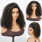 QVR Glueless Ombre Brown Twist Curly Half Wig with Black Roots 250% Density Human Hair Wig #T1B/30 Wear Go Flip Over Wig