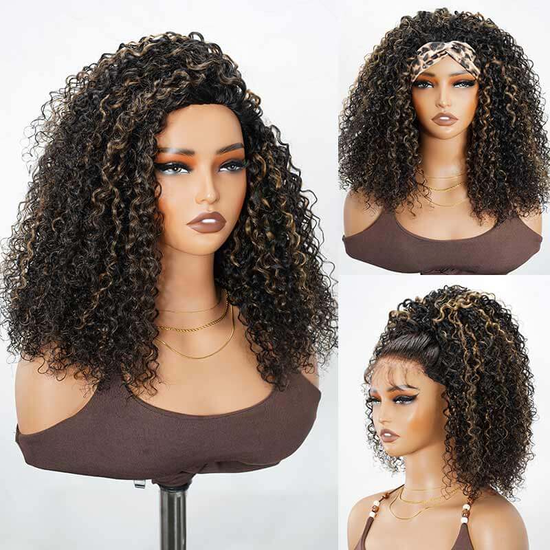 QVR Glueless Ombre Brown Twist Curly Half Wig 250% Density Human Hair Wig #T2/30 Wear Go Flip Over Wig