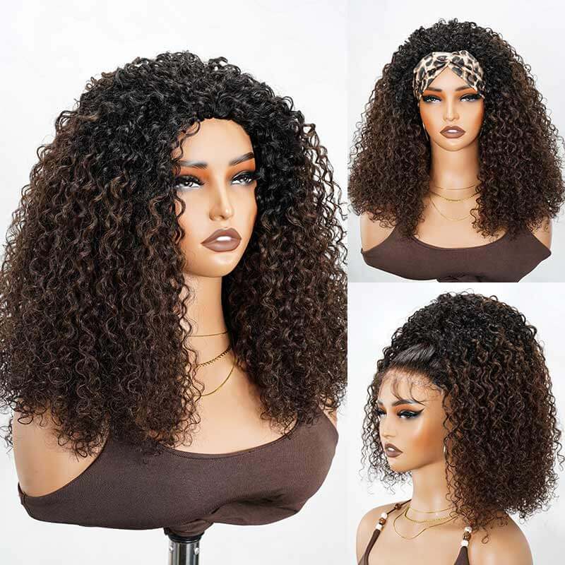 QVR Glueless Kinky Curly Half Wig 250% Density Human Hair Wig Wear Go Flip Over Wig