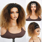 QVR Glueless Blonde Highlight Kinky Curly Half Wig 250% Density Human Hair Wig #1B/27 Wear Go Flip Over Wig