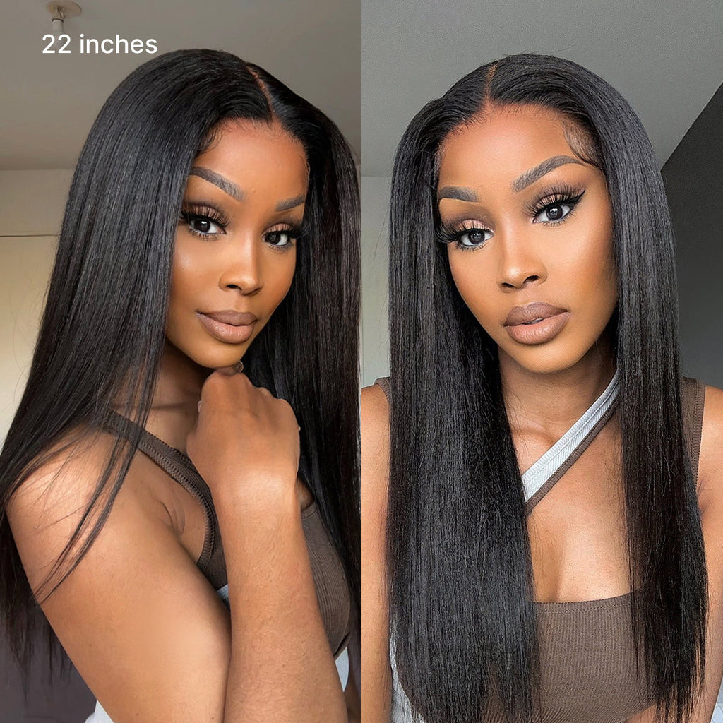 True Scalp Yaki Straight / Kinky Straight V Part Glueless Human Hair Wig Flexi-Fit Drawstring