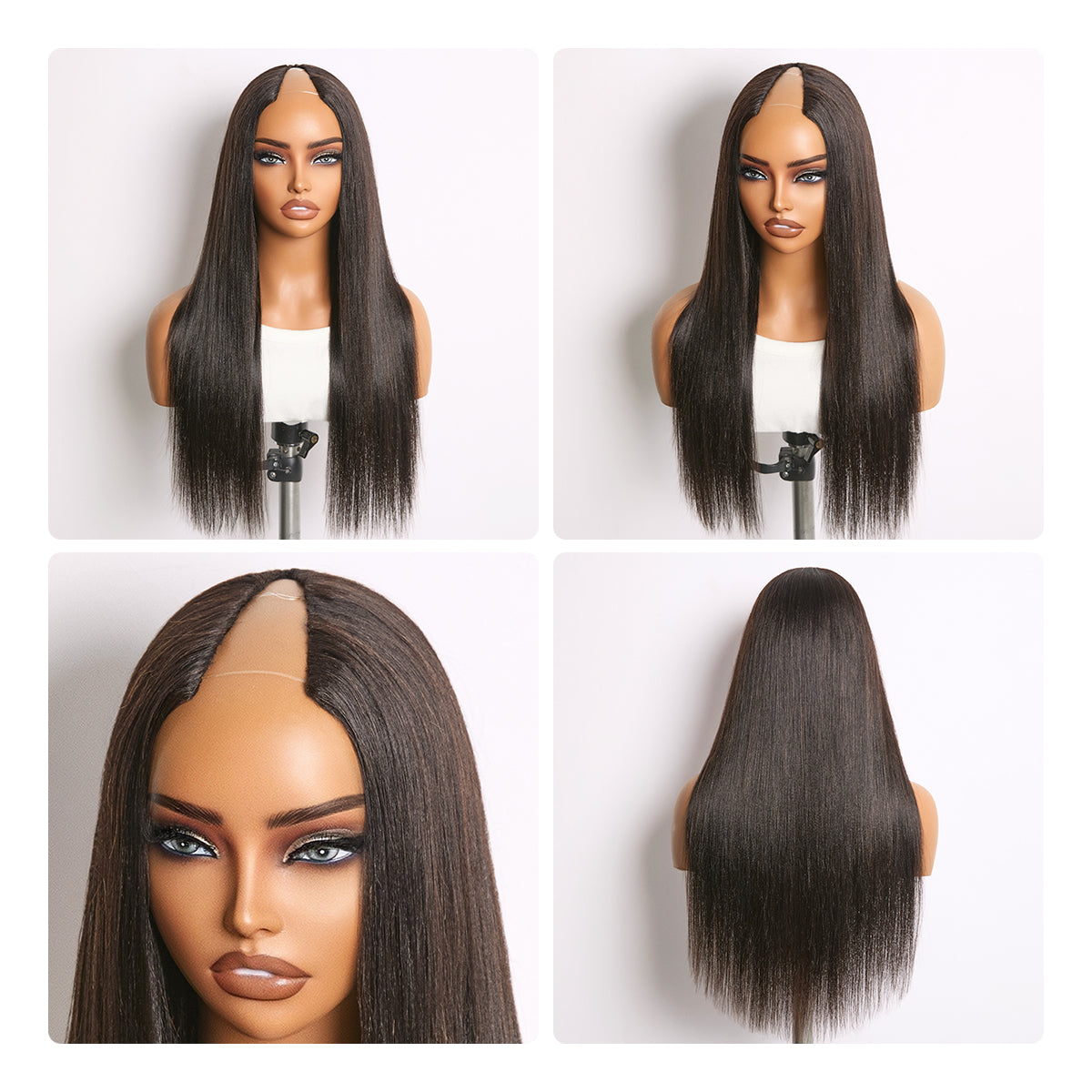 True Scalp Yaki Straight / Kinky Straight V Part Glueless Human Hair Wig Flexi-Fit Drawstring