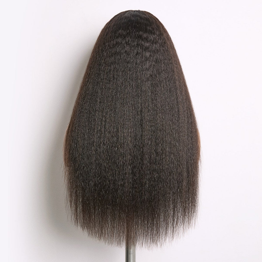 True Scalp Yaki Straight / Kinky Straight V Part Glueless Human Hair Wig Flexi-Fit Drawstring