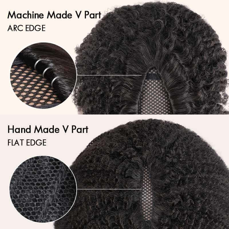 QVR Invisible Lace Edge Kinky Curly V Part Wigs Highlight #1B/33/30/613 No Leave Out Human Hair Wig