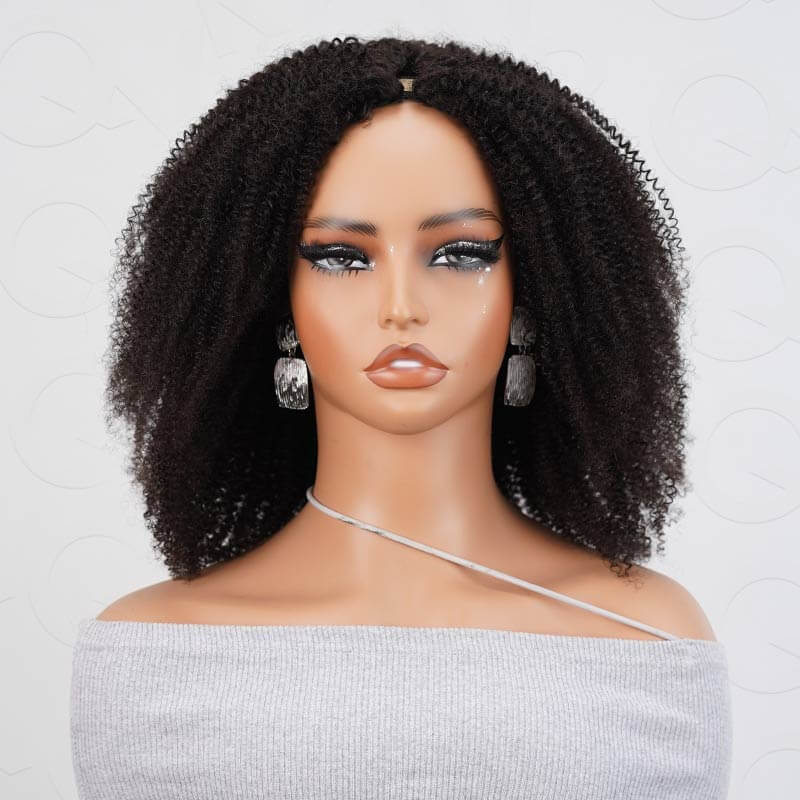 QVR Kinky Curly V Part Wigs Human Hair Beginner Friendly No Leave Out