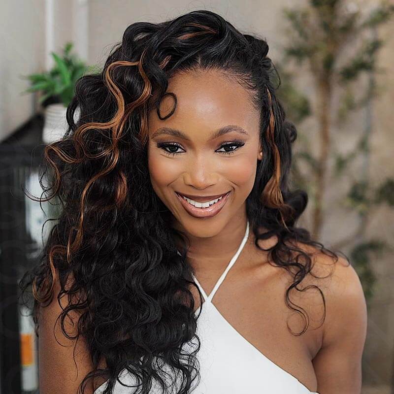 QVR Highlight Brown Body Wave Feather Crochet Hair Machine Made Feather Human Hair Extension