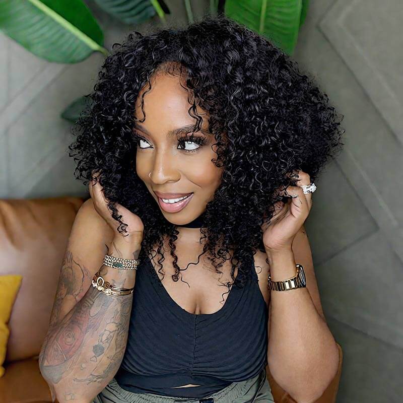 QVR Premium Chinese Hair Small Kinky Curly Virgin Human Crochet Hair Natural Black Machine Made Feather Crochet Hairstyles