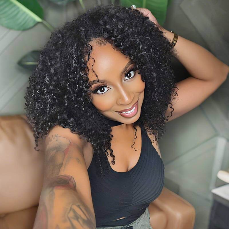 QVR Premium Chinese Hair Small Kinky Curly Virgin Human Crochet Hair Natural Black Machine Made Feather Crochet Hairstyles