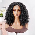 QVR Glueless Kinky Straight Half Wig With Spiral Curl 250% Density Human Hair Wig Natural Black Wear Go Flip Over Wig