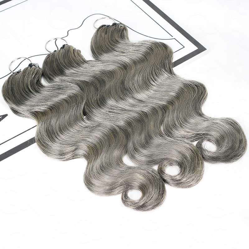 QVR Salt&Pepper Crochet Hair Body Wave Machine Made Feather Human Hair Extension