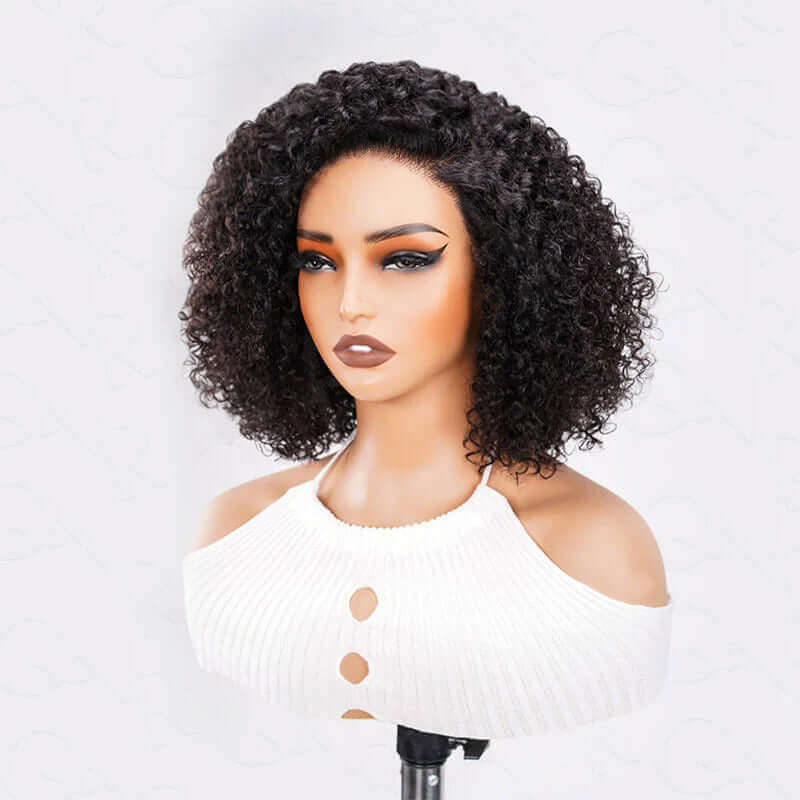 QVR Honey Blonde Highlight Short Cut Curly Wig Glueless Side Part Wig Beginner Friendly
