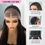 QVR Glueless Silky Straight 13x4 Pre-Cut Lace Frontal Wig 180% density Natural Black Human Hair Wigs