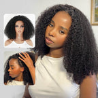 QVR Glueless Ombre Brown Kinky Curly Half Wig 250% Density Human Hair Wig #T2/30 Wear Go Flip Over Wig